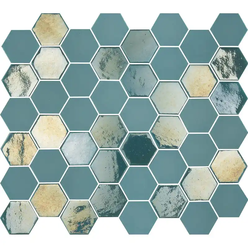 Shop Nu Wand Mozaïek Tegels Factory Hexagon Keramiek Turquoise - Matje 27,8x32,5cm