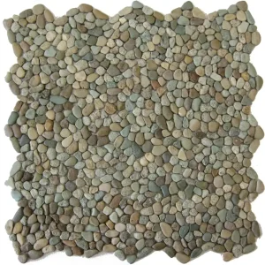 Gereduceerde Prijs Wand Mozaïek Tegels Factory Mini Kiezelsteen Olijf - Matje 30x30cm