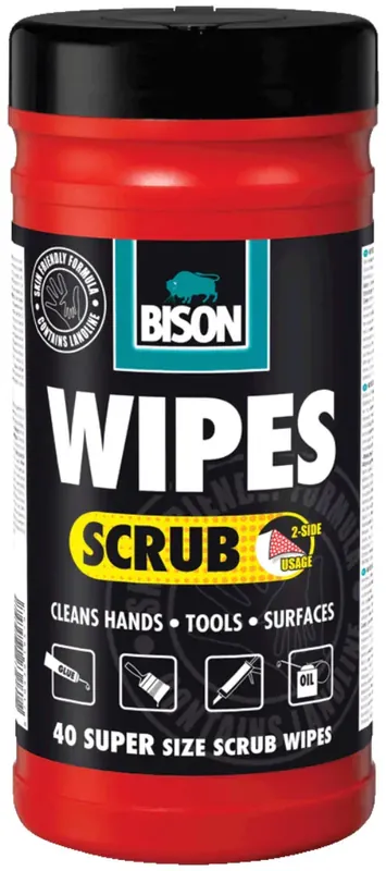 Bison Wipes Scrub pot van 40 doekjes Uitverkoop