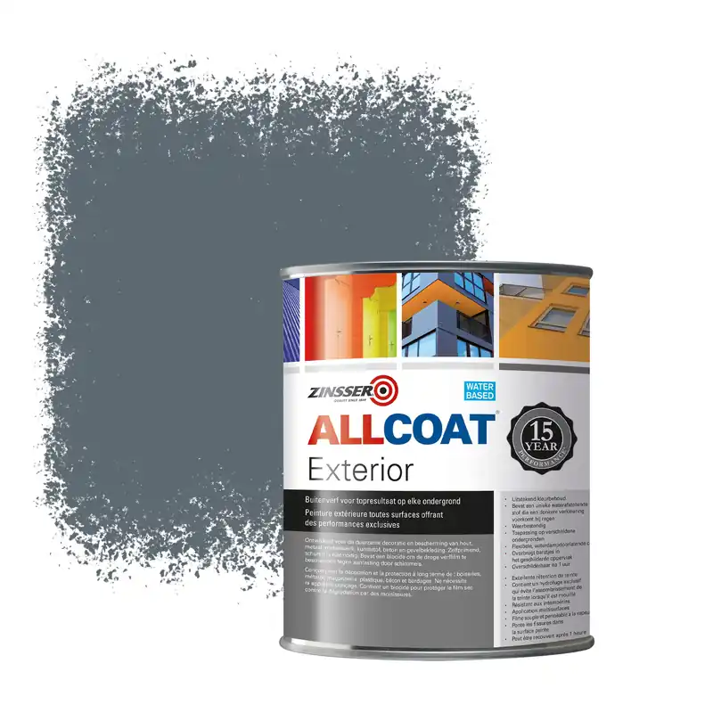 Zinsser Allcoat Exterior Muurverf RAL 7031 Blauwgrijs - 1 liter Speciale Aanbieding