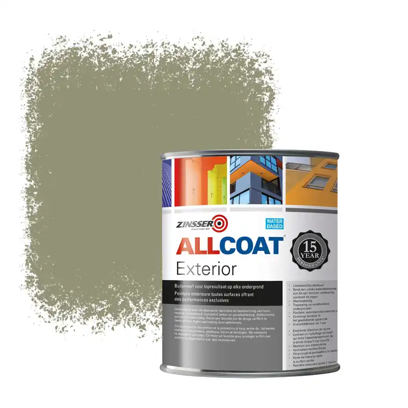 Snelle Levering Zinsser Allcoat Exterior Muurverf RAL 7034 Geelgrijs - 1 liter