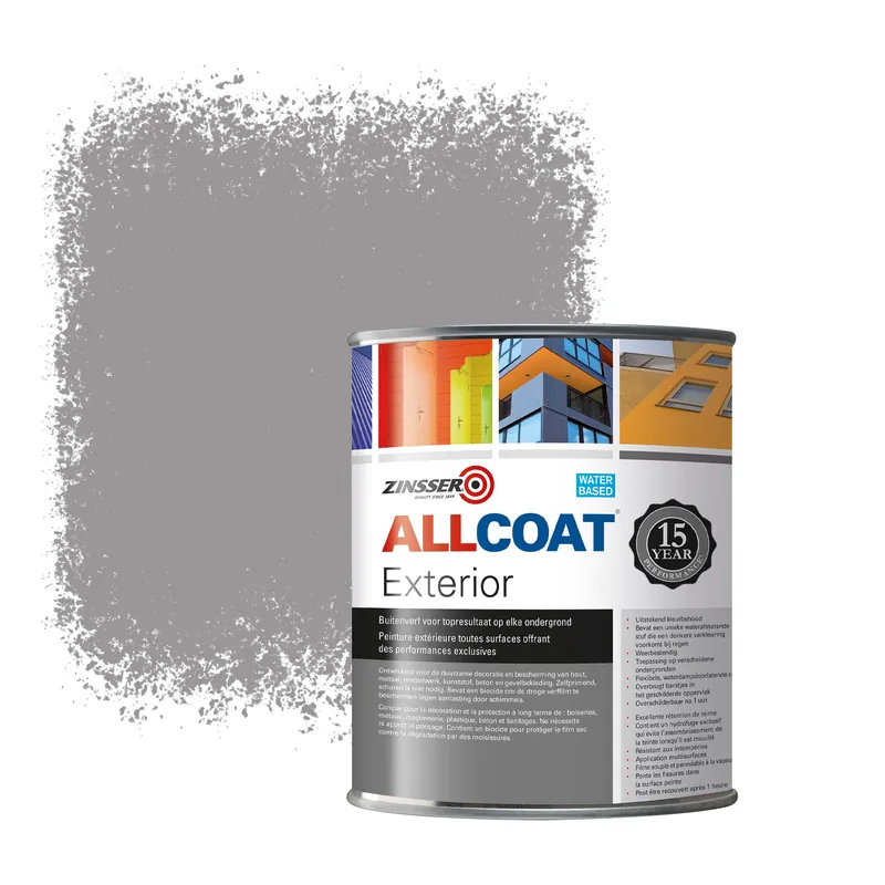 Gecertificeerd Zinsser Allcoat Exterior Muurverf RAL 7037 Stofgrijs - 1 liter