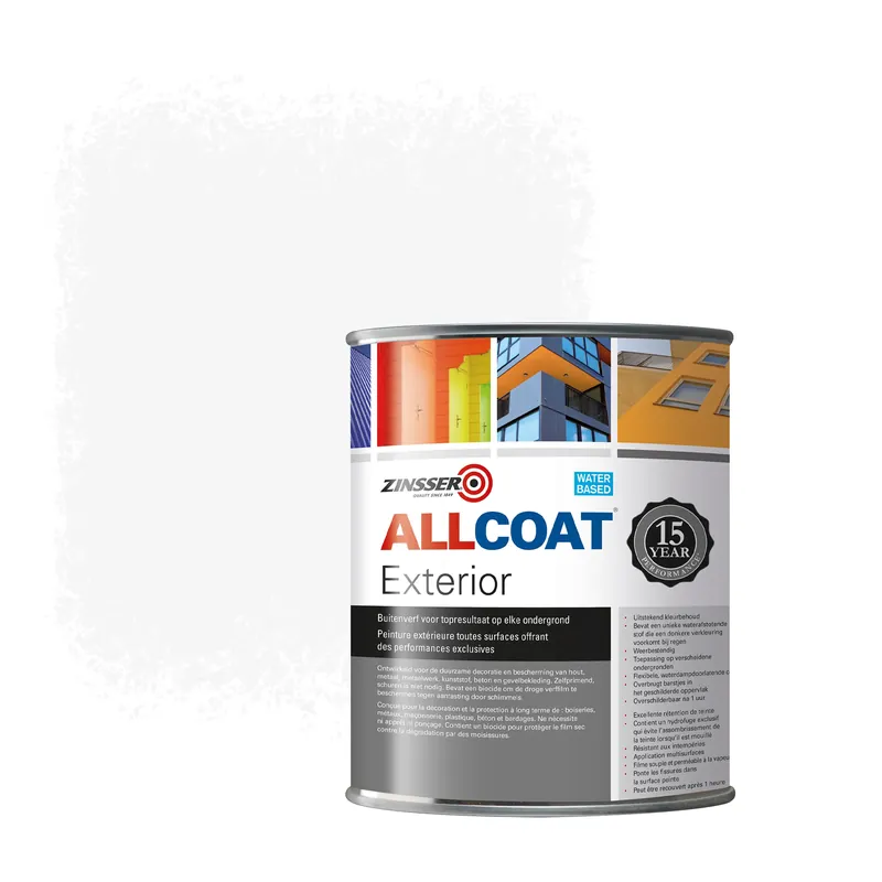 Zinsser Allcoat Exterior Muurverf RAL 9016 Verkeerswit - 1 liter Beperkt Aanbod