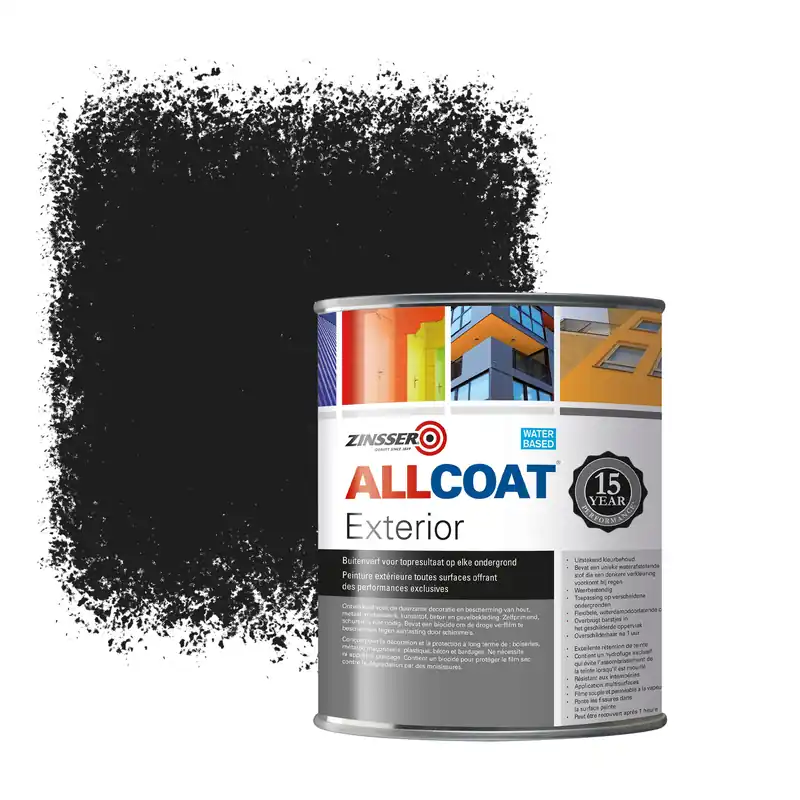 Populair Zinsser Allcoat Exterior Muurverf RAL 9017 Verkeerszwart - 1 liter