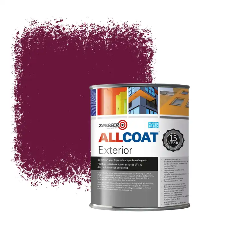 Aanbieding Zinsser Allcoat Exterior Muurverf RAL 4004 Wijnheiderood - 1 liter