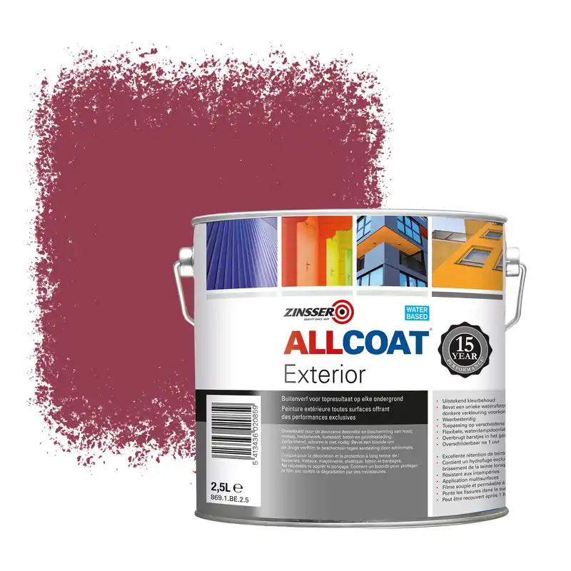 Gratis Retour Zinsser Allcoat Exterior Muurverf RAL 4002 Roodviolet - 2,5 liter