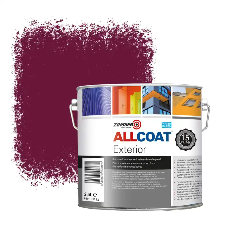Zinsser Allcoat Exterior Muurverf RAL 4004 Wijnheiderood - 2,5 liter Gereduceerde Prijs