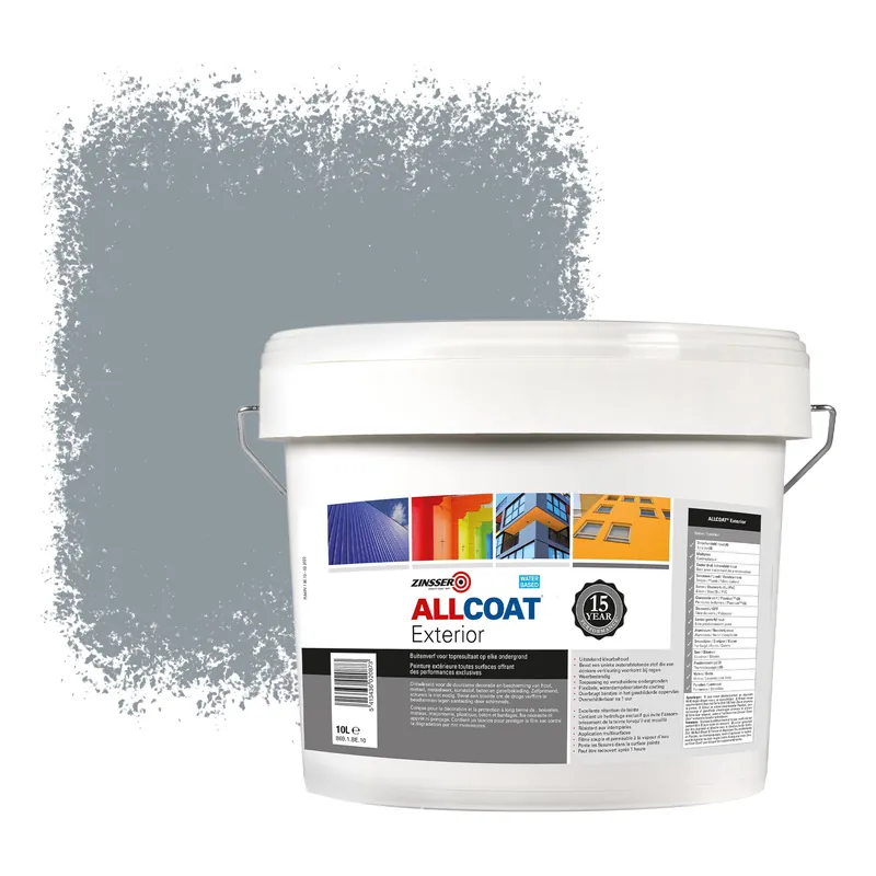 Zinsser Allcoat Exterior Muurverf RAL 7001 Zilvergrijs - 10 liter Gecertificeerd