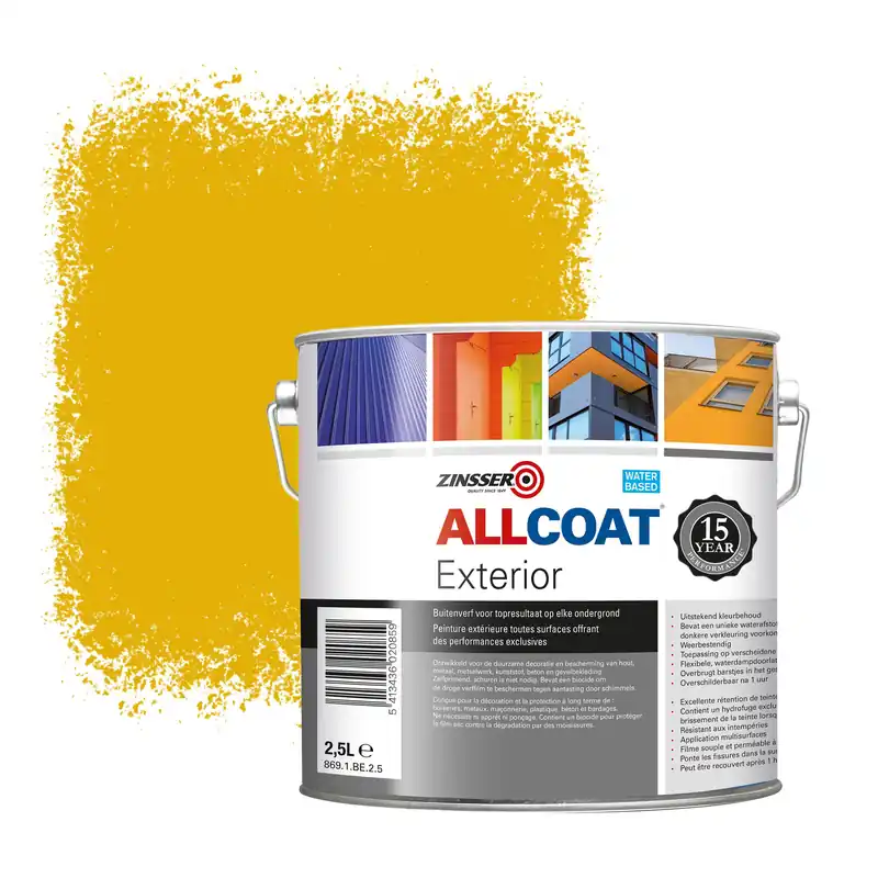 Bestseller Zinsser Allcoat Exterior Muurverf RAL 1004 Goudgeel - 2,5 liter