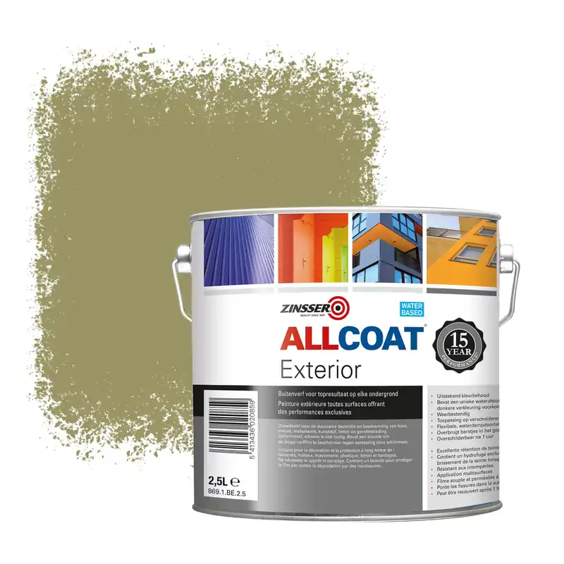 Beste Prijs Zinsser Allcoat Exterior Muurverf RAL 1020 Olijfgeel - 2,5 liter