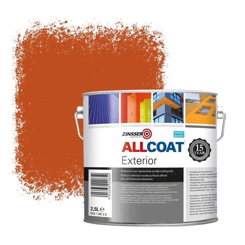 Uitverkoop Zinsser Allcoat Exterior Muurverf RAL 2001 Roodoranje - 2,5 liter