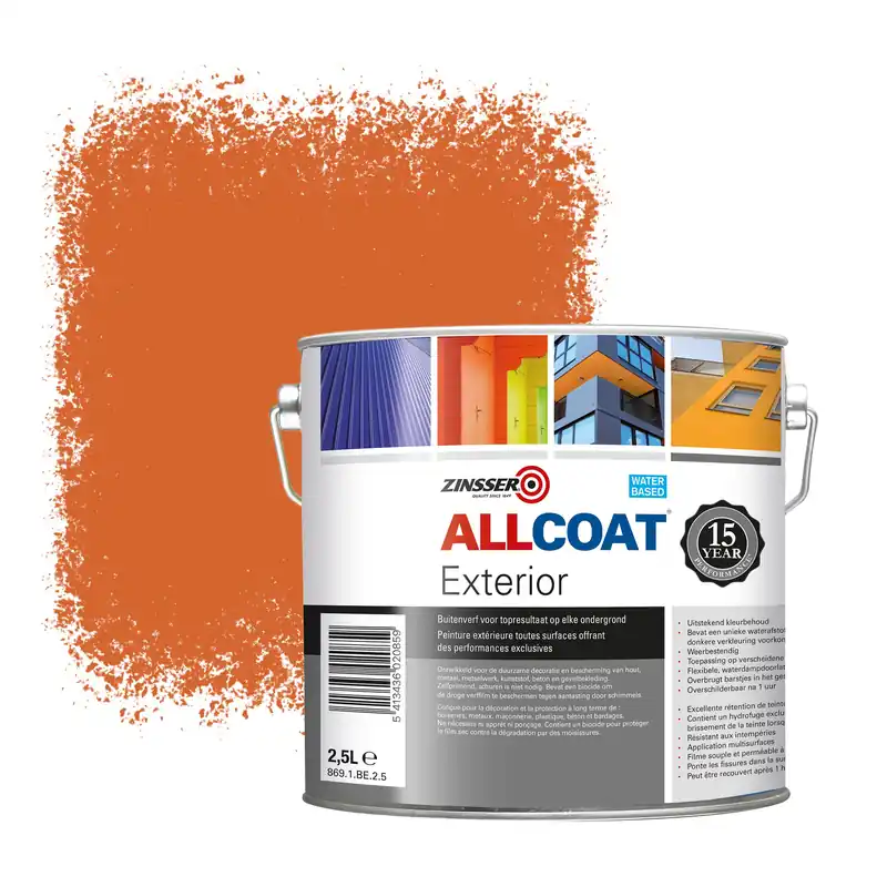 Direct Beschikbaar Zinsser Allcoat Exterior Muurverf RAL 2010 Signaaloranje - 2,5 liter