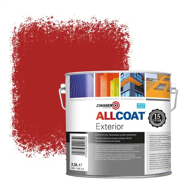 Betaalbaar Zinsser Allcoat Exterior Muurverf RAL 3000 Vuurrood - 2,5 liter