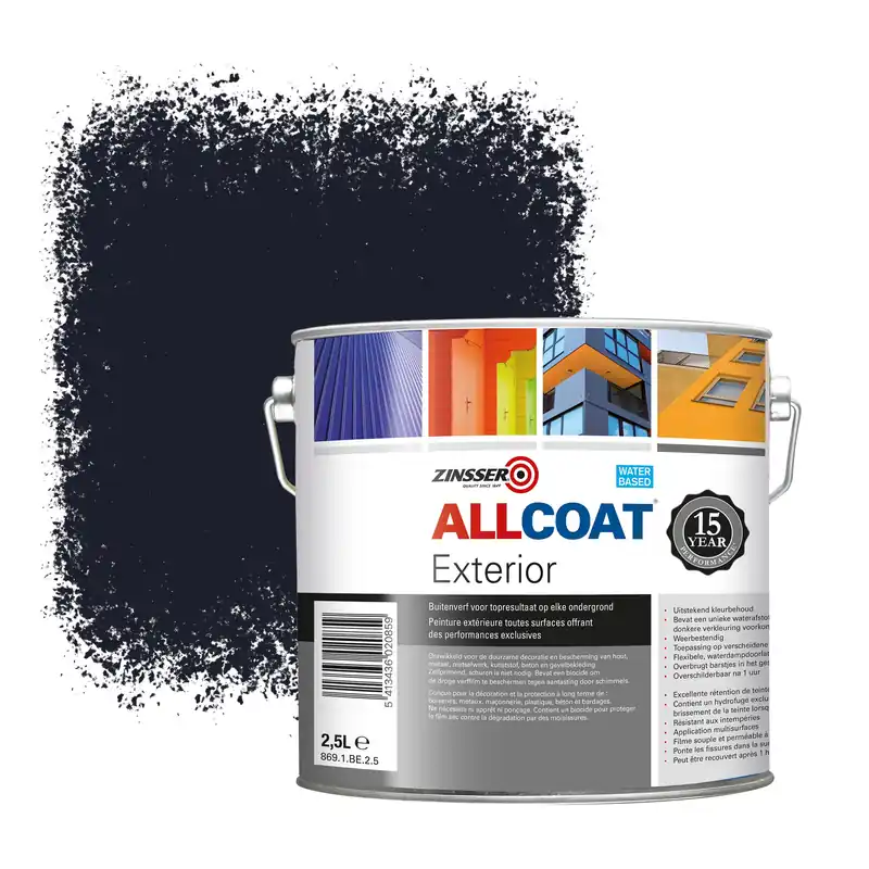 Bestel Nu Zinsser Allcoat Exterior Muurverf RAL 5004 Zwartblauw - 2,5 liter