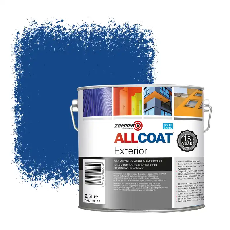 Koop Online Zinsser Allcoat Exterior Muurverf RAL 5005 Signaalblauw - 2,5 liter