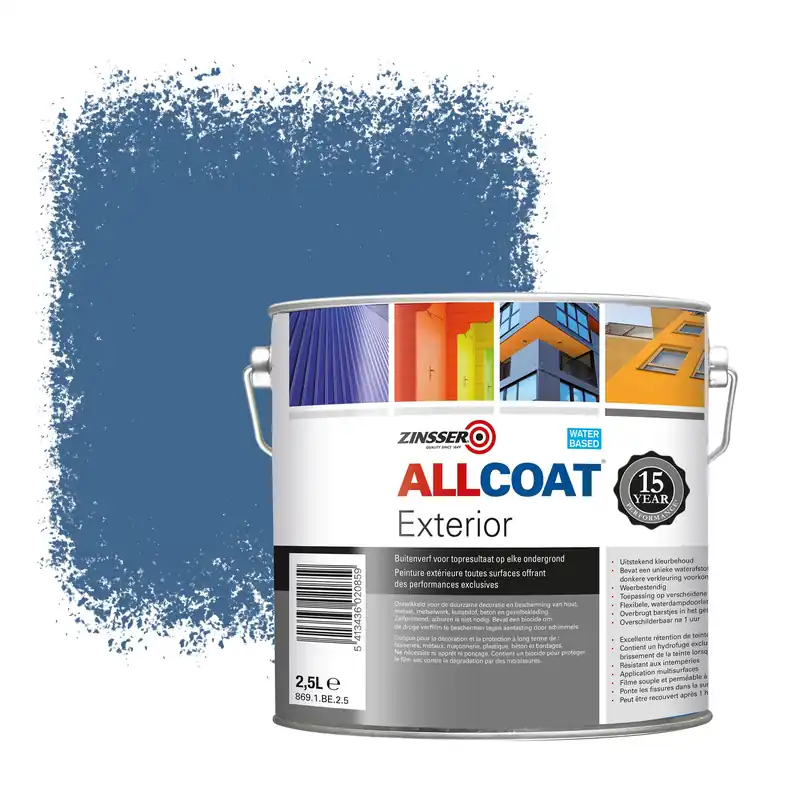 Koop Vandaag Zinsser Allcoat Exterior Muurverf RAL 5007 Briljantblauw - 2,5 liter