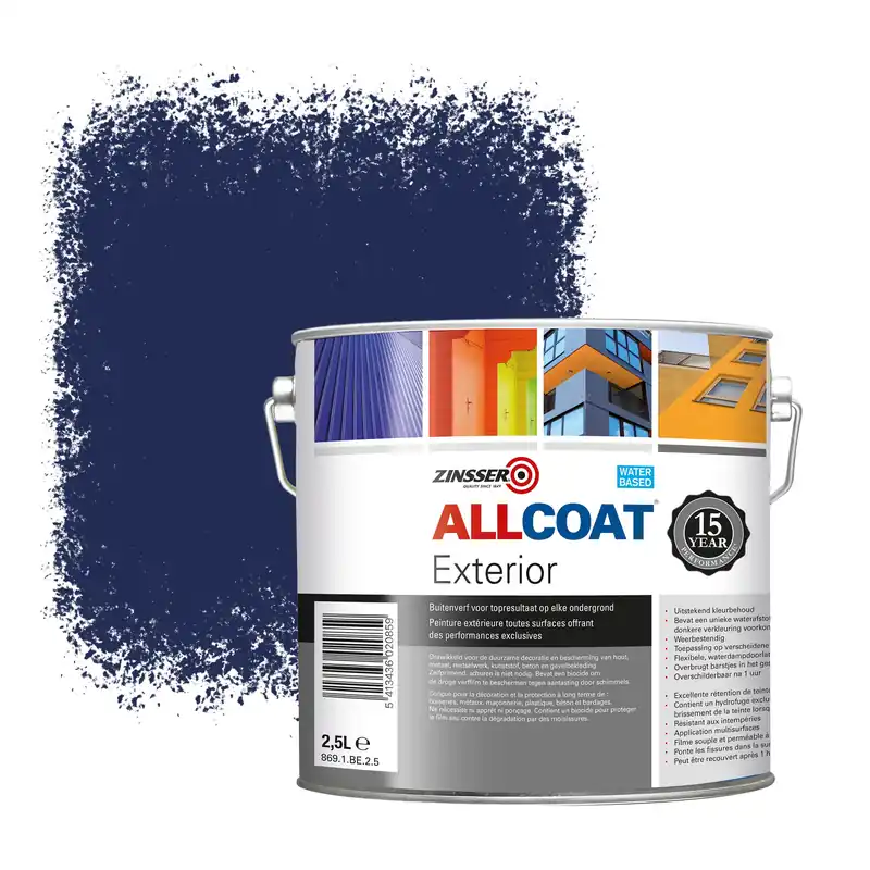 Beperkt Aanbod Zinsser Allcoat Exterior Muurverf RAL 5013 Kobaltblauw - 2,5 liter