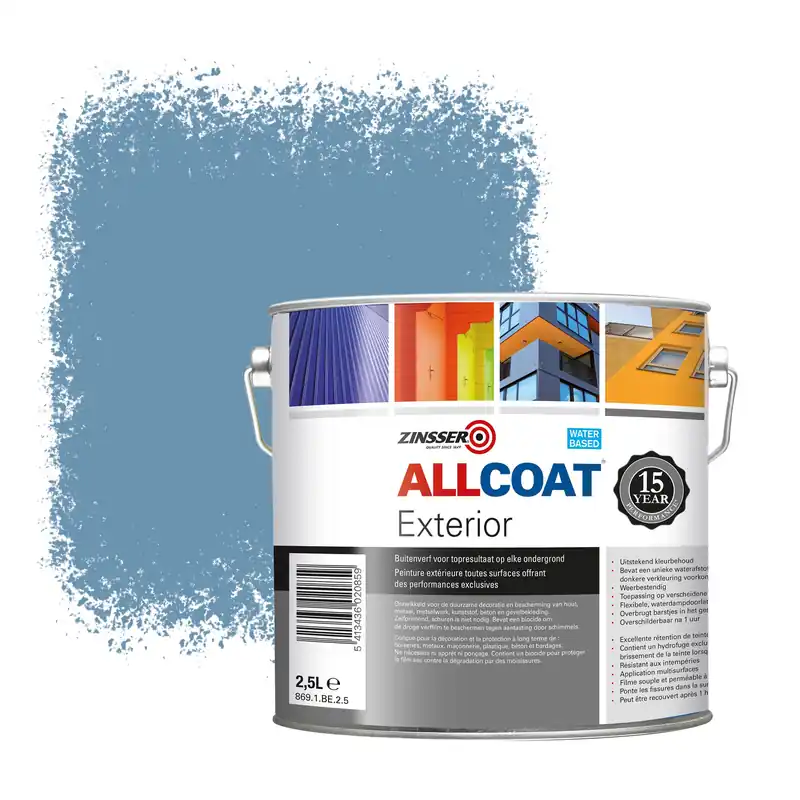 Actieprijs Zinsser Allcoat Exterior Muurverf RAL 5024 Pastelblauw - 2,5 liter