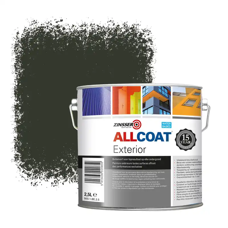Premium Zinsser Allcoat Exterior Muurverf RAL 6008 Bruingroen - 2,5 liter