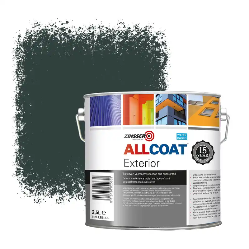 Exclusieve Aanbieding Zinsser Allcoat Exterior Muurverf RAL 6012 Zwartgroen - 2,5 liter
