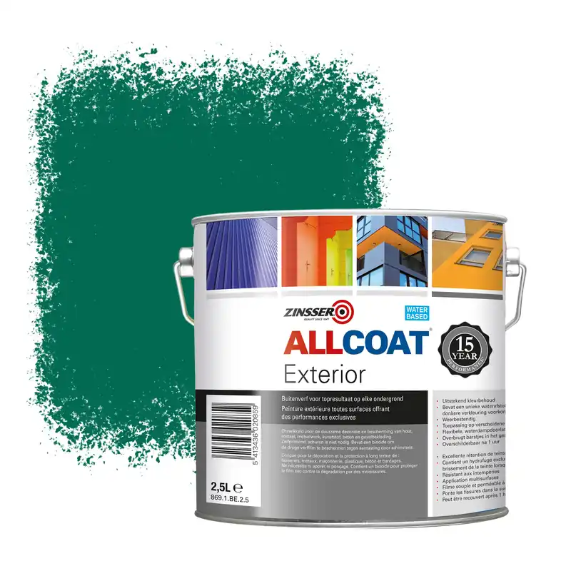 Bestel Nu Zinsser Allcoat Exterior Muurverf RAL 6016 Turkooisgroen - 2,5 liter