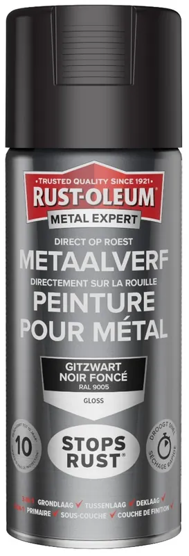 Lage Prijs Rust-Oleum Metal Expert Direct Op Roest Metaal Verf 400ml - RAL 9005
