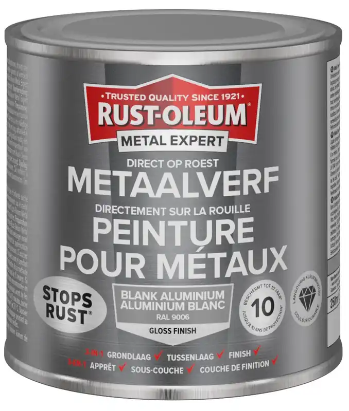 Rust-Oleum Metal Expert Direct Op Roest Metaal Verf 250ml - RAL 9006 Uitverkoop