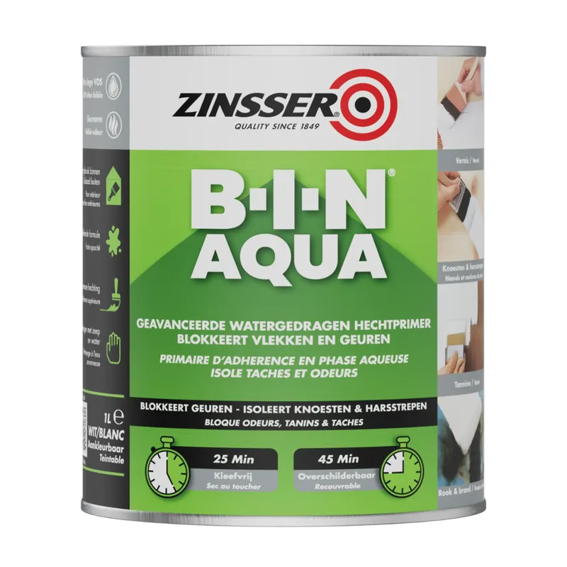 Zinsser Bin Aqua 1 liter - Watergedragen Hechtprimer Favoriet
