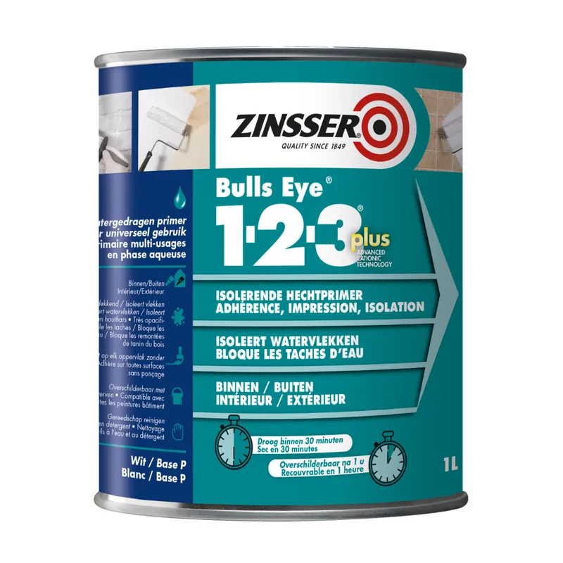 Zinsser Bulls Eye 1-2-3 Plus 1 liter - Hechtprimer Snelle Levering