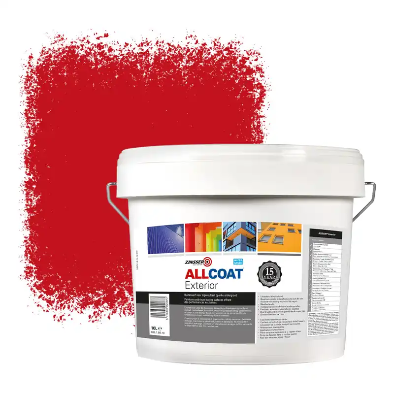Zinsser Allcoat Exterior Muurverf RAL 3020 Verkeersrood - 10 liter Superprijs