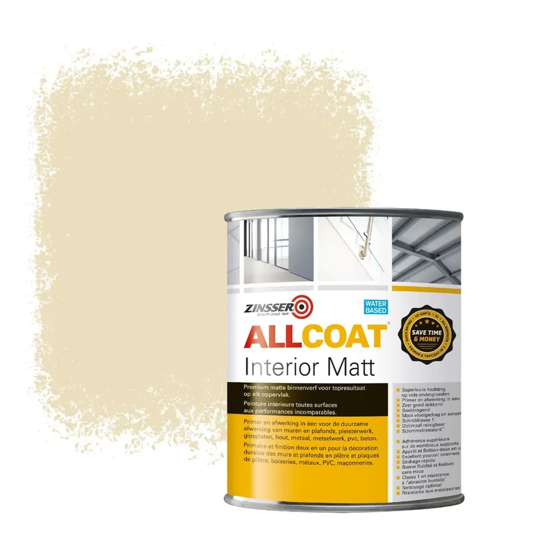 Beperkt Aanbod Zinsser Allcoat Interior Muurverf RAL 1015 Licht ivoorkleurig - 1 liter