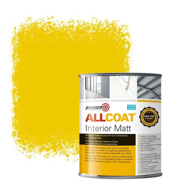 Zinsser Allcoat Interior Muurverf RAL 1023 Verkeersgeel - 1 liter Dagaanbieding