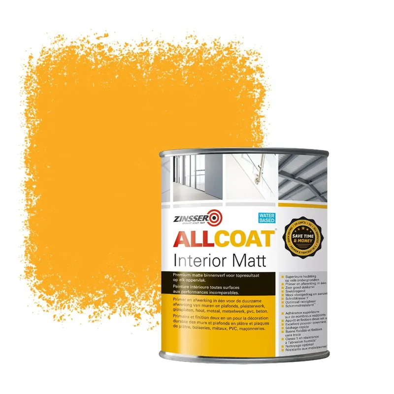 Zinsser Allcoat Interior Muurverf RAL 1033 Dahliageel - 1 liter Beperkte Voorraad