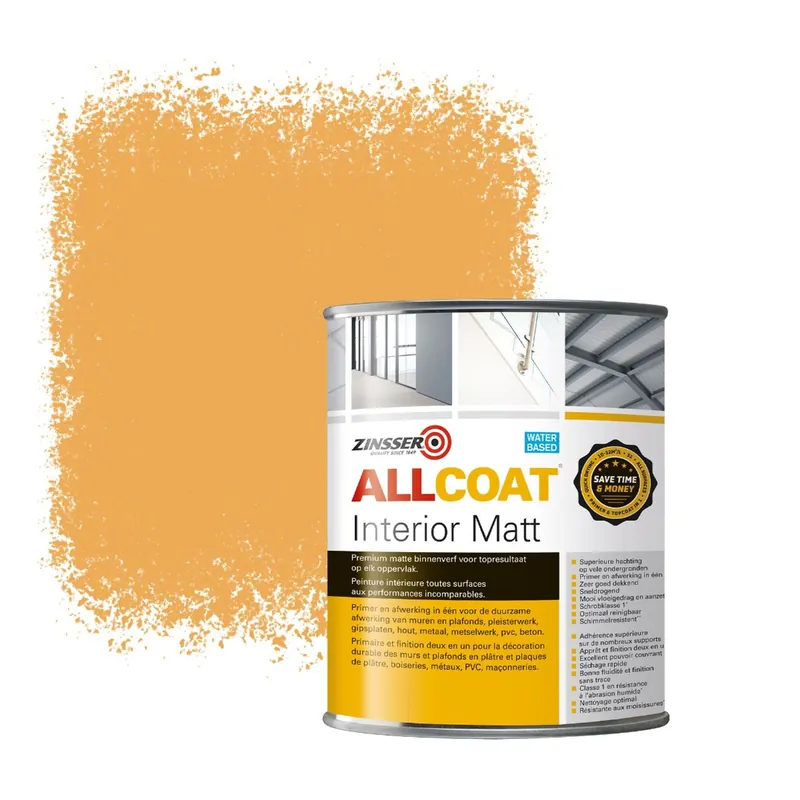 Beste Prijs Zinsser Allcoat Interior Muurverf RAL 1034 Pastelgeel - 1 liter