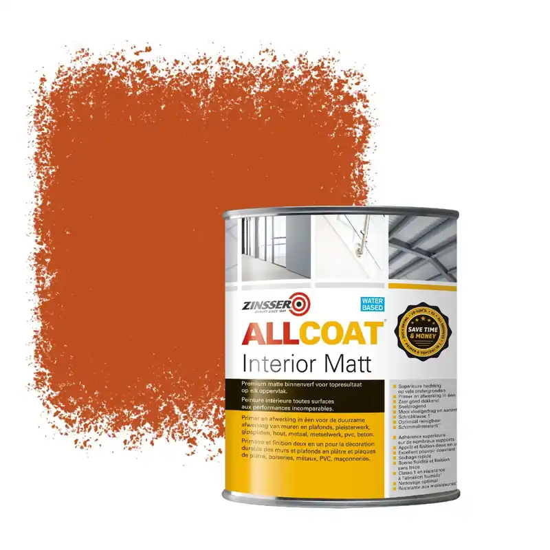 Zinsser Allcoat Interior Muurverf RAL 2001 Roodoranje - 1 liter Flitsaanbieding