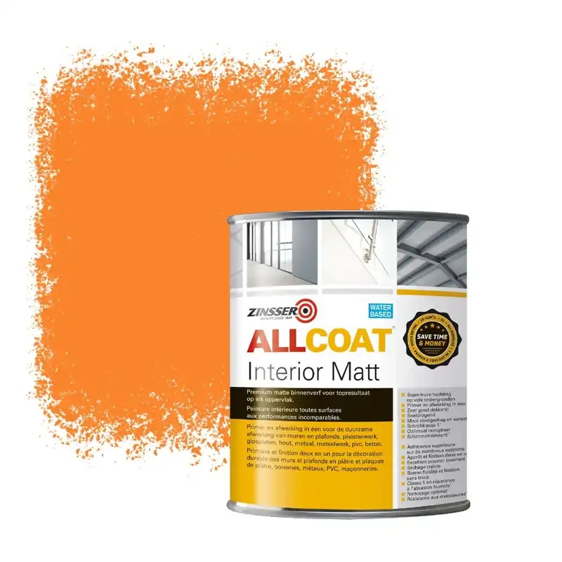 Hoge Kwaliteit Zinsser Allcoat Interior Muurverf RAL 2003 Pasteloranje - 1 liter