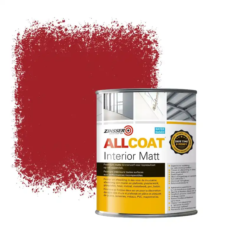 Zinsser Allcoat Interior Muurverf RAL 3001 Signaalrood - 1 liter Direct Verzonden