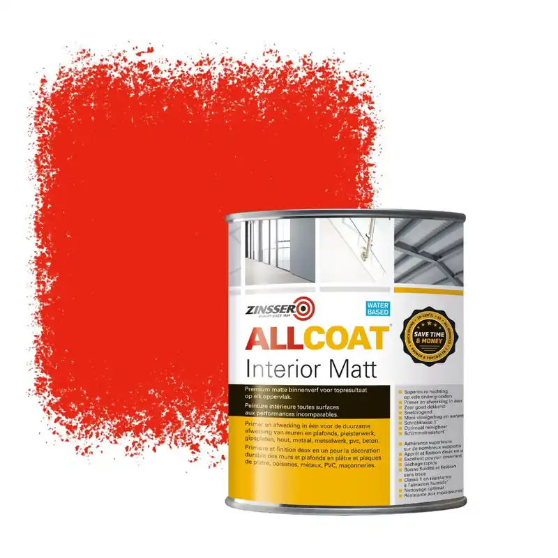 Zinsser Allcoat Interior Muurverf RAL 3028 Zuiverrood - 1 liter Alleen Vandaag