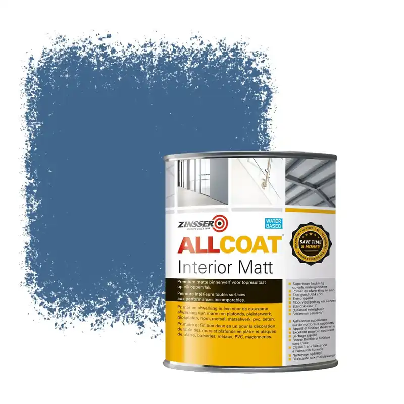 Lage Kosten Zinsser Allcoat Interior Muurverf RAL 5007 Briljantblauw - 1 liter