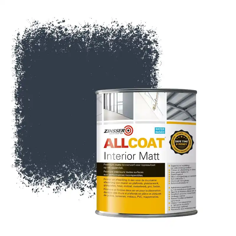Zinsser Allcoat Interior Muurverf RAL 5008 Grijsblauw - 1 liter Uitverkoop