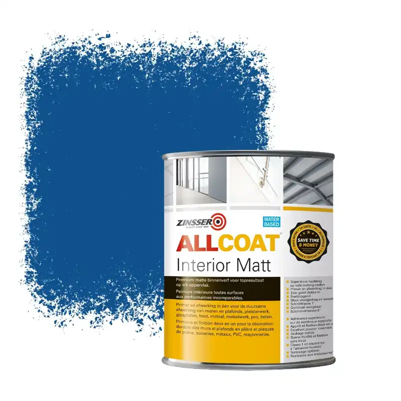 Zinsser Allcoat Interior Muurverf RAL 5017 Verkeersblauw - 1 liter Voordeelprijs