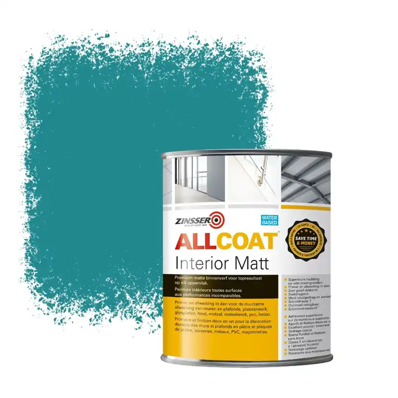Gecertificeerd Zinsser Allcoat Interior Muurverf RAL 5018 Turkooisblauw - 1 liter