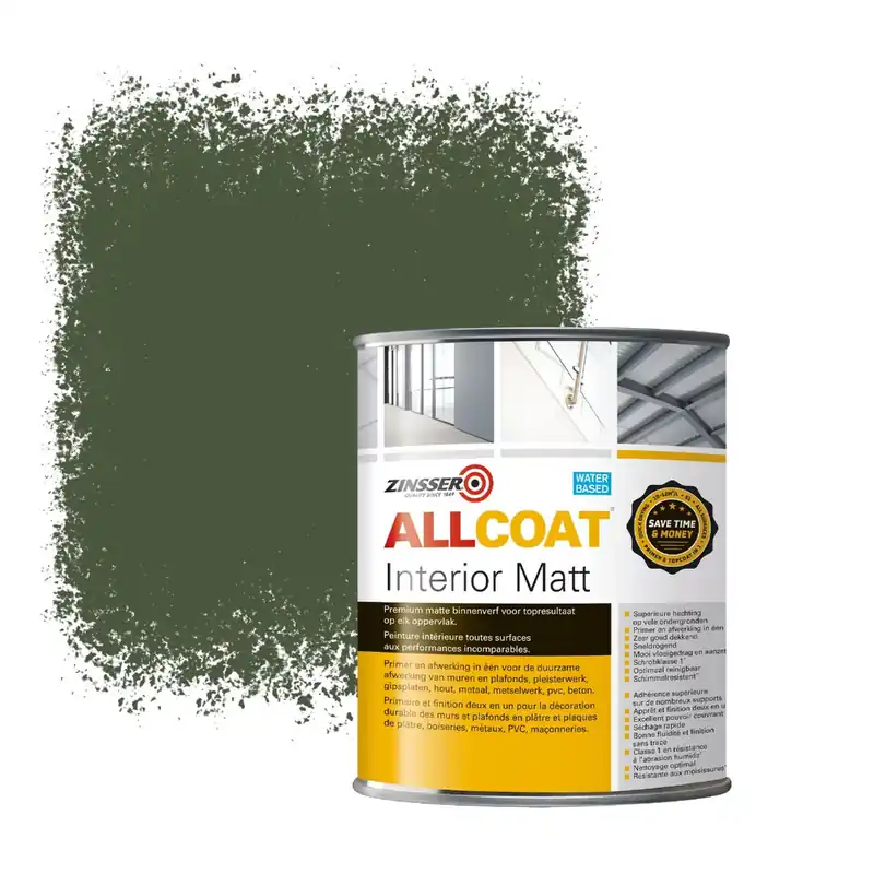 Lage Prijs Zinsser Allcoat Interior Muurverf RAL 6003 Olijfgroen - 1 liter