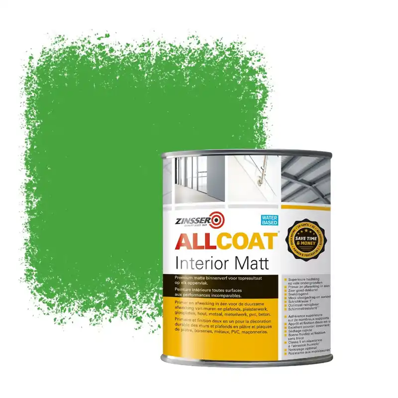 Gecertificeerd Zinsser Allcoat Interior Muurverf RAL 6018 Geelgroen - 1 liter