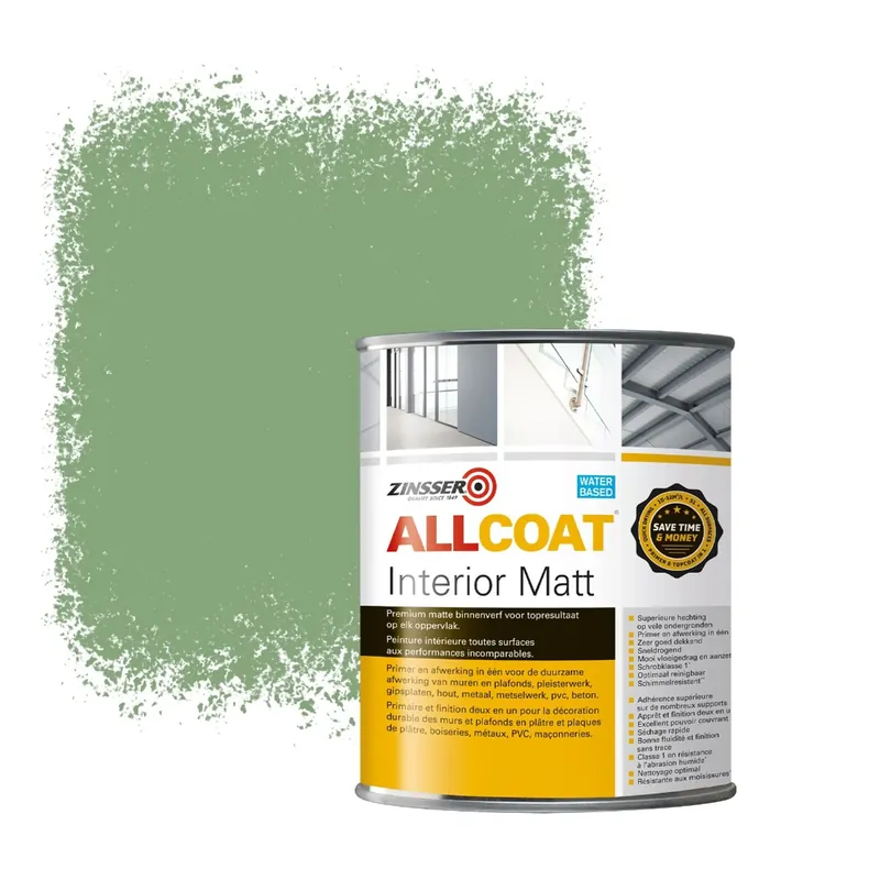 Tijdelijk Beschikbaar Zinsser Allcoat Interior Muurverf RAL 6021 Lichtgroen - 1 liter