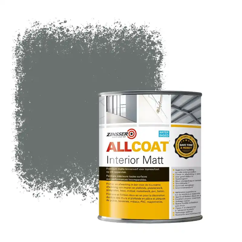 Zinsser Allcoat Interior Muurverf RAL 7005 Muizengrijs - 1 liter Exclusieve Aanbieding