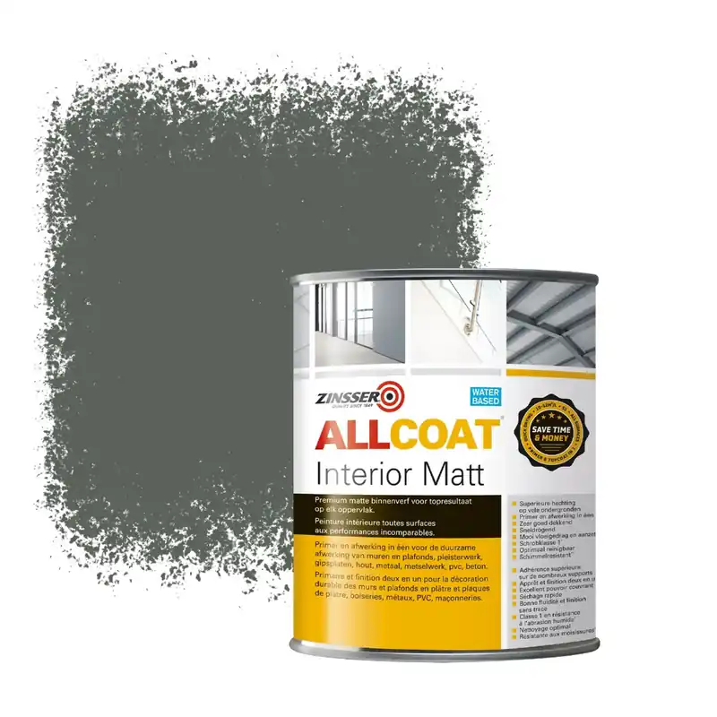 Direct Beschikbaar Zinsser Allcoat Interior Muurverf RAL 7009 Groengrijs - 1 liter