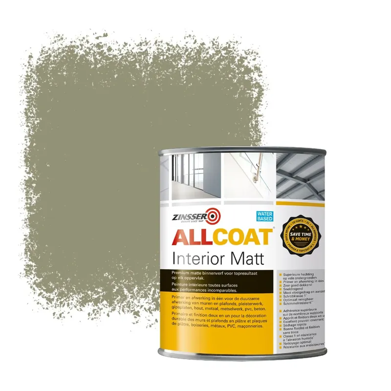 Gratis Retour Zinsser Allcoat Interior Muurverf RAL 7034 Geelgrijs - 1 liter