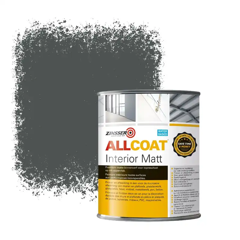 Zinsser Allcoat Interior Muurverf RAL 7043 Verkeersgrijs B - 1 liter Aanbieding