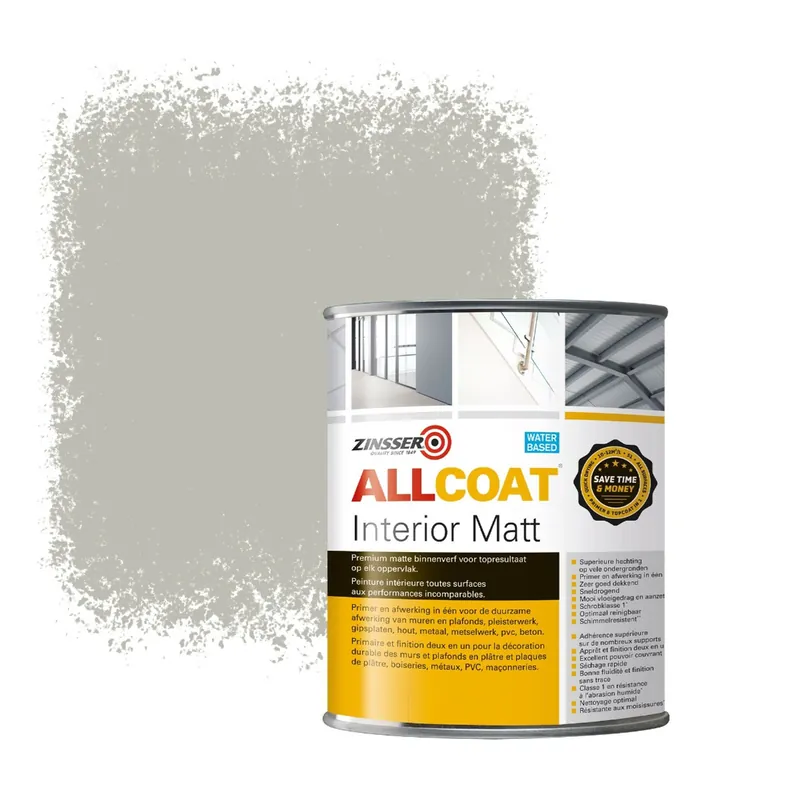 Gecertificeerd Zinsser Allcoat Interior Muurverf RAL 7044 Zijdegrijs - 1 liter